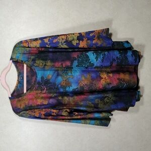 12127 Calesas aqua, blue, red, and green textured knit top 3X